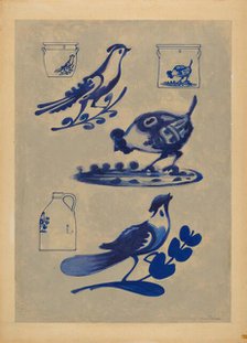 Bird Decorations on Stoneware, 1935/1942. Creator: Charles Caseau.