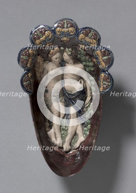 Boat-Shaped Cup with Ceres and Bacchus on a Bed of Grape Clusters and Wheat, late 1500s. Creator: Bernard Palissy (French, 1510-1589), school of.