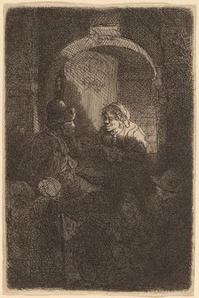 Woman at a Door Hatch Talking to a Man and Children (The Schoolmaster), 1641. Creator: Rembrandt Harmensz van Rijn.