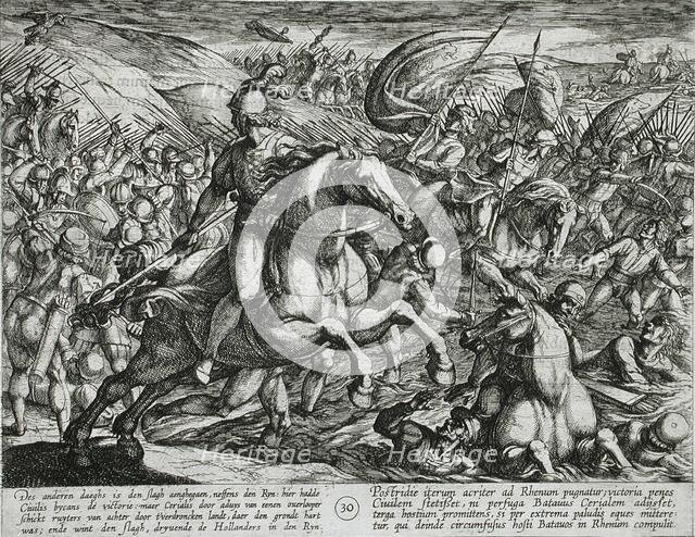 Cerialis Driving the Dutch into the Rhine, published 1612. Creator: Antonio Tempesta.