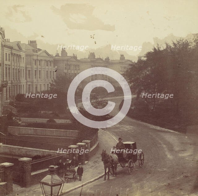 Carriage on Street in Residential Neighborhood, London, 1860s. Creator: Unknown.
