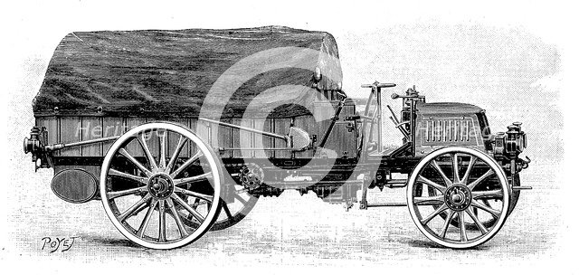 Army truck by Daimler, with 4 cylinder 12 hp engine, 1904. Artist: Unknown