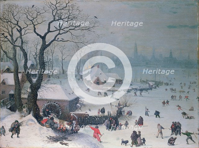 Winter Landscape with Snowfall near Antwerp. Artist: Valckenborch, Lucas, van (1530-1597)
