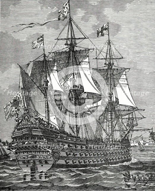 A first-rate ship of the line of the 17th century, (1894).  Creator: Unknown.