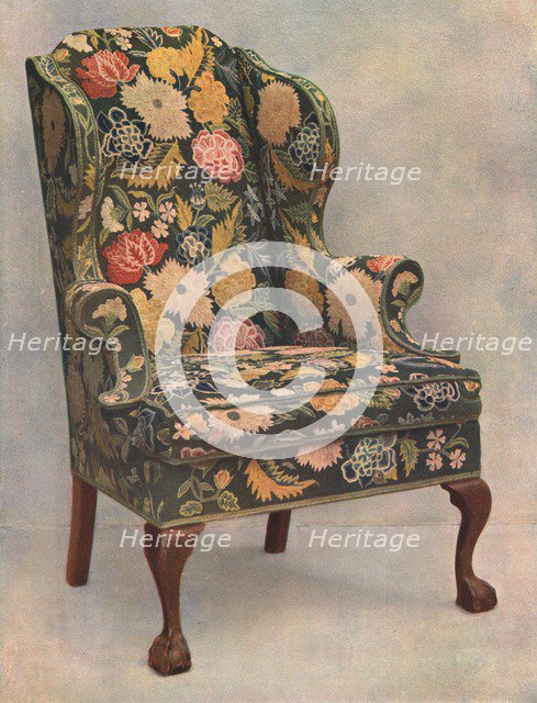 Walnut chair covered with needlework, 1905. Artist: Shirley Slocombe.