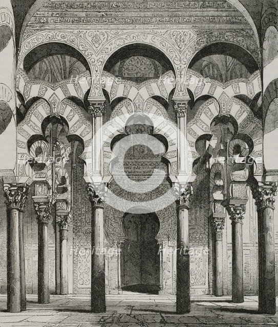 Interior of Great Mosque of Cordoba, Andalusia, Spain, 1853.  Creator: Unknown.