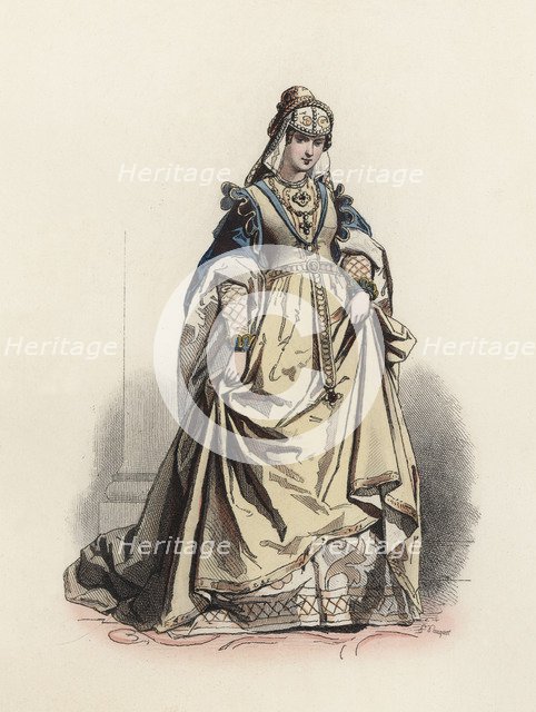 Duchess of Bavaria in the early 16th century, color engraving 1870.