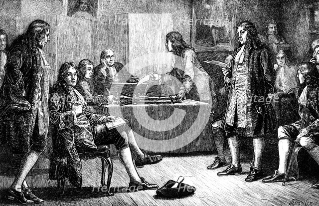 A meeting of the Royal Society in Crane Court, Fleet Street, London, 18th century (c1880). Artist: Unknown