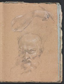 Verona Sketchbook: Head of a bearded man and right arm and hand (page 59), 1760. Creator: Francesco Lorenzi (Italian, 1723-1787).