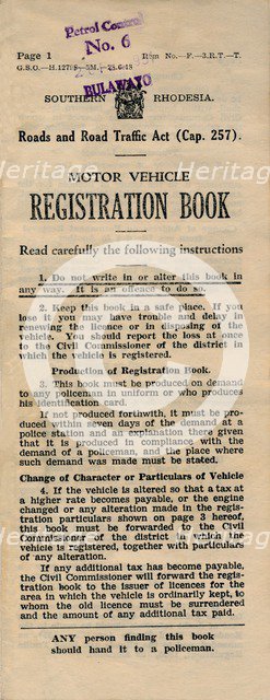 'Motor Vehicle Registration Book', 1949. Artist: Unknown.