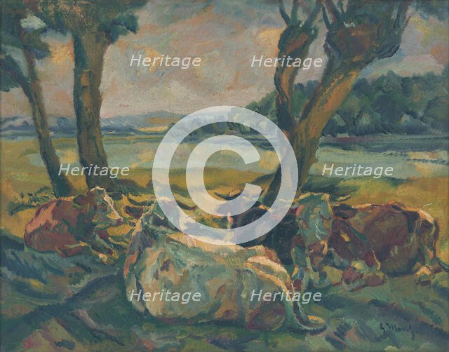 Cows Resting, around 1929. Creator: Gustav Mally.