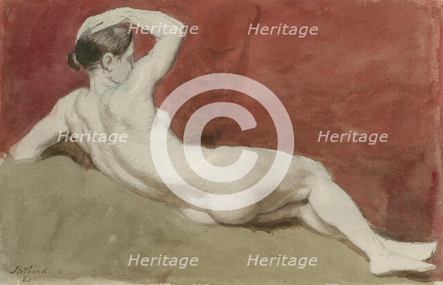 Reclining female nude with red backdrop, (c1800?). Creator: Thomas Stothard.