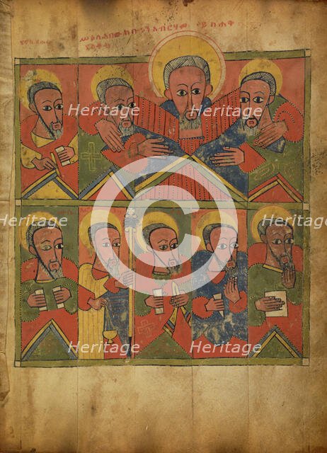 The Prophets with Abraham Embracing Isaac and Jacob; Gospel Book, about 1480-1520. Creator: Unknown.