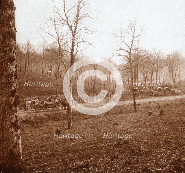 Column of troops, Genicourt, northern France, c1914-c1918. Artist: Unknown.