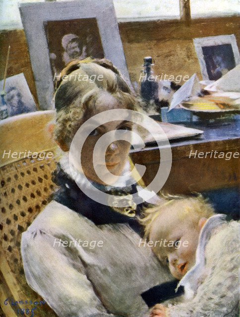 'A Studio Idyll: the Artist's Wife and their Daughter Suzanne', 1885 (1945). Artist: Carl Larsson