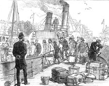 Departure of a Cunard steamer from Liverpool: going on board the tender, 1881. Creator: Unknown.
