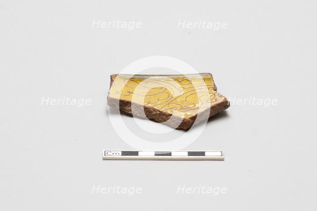 sherd, red body, white slip, yellow glaze, Mamluk period, 1250-1517. Creator: Unknown.