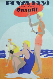 Advertising poster of the beach fashion of 'Busutil' stores, 1930.