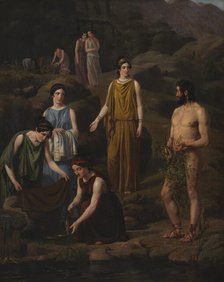 Nausicaa brings the shipwrecked Odysseus' clothes, 1835. Creator: Wilhelm Marstrand.