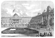 Inspection of Civil Service Volunteers by the Prince of Wales...Quadrangle of Somerset House, 1864. Creator: Unknown.