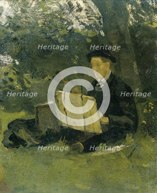 Jan Verkade (1868-1946) Painting under a Tree at Hattem, 1891. Creator: Richard Roland Holst.