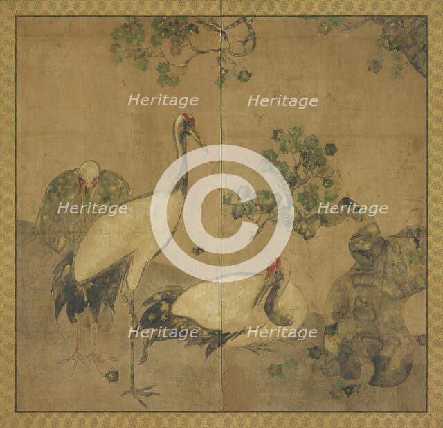 Three cranes under a tree, Edo period, 1615-1868. Creator: Unknown.