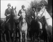 Female Civilians on Horseback Demonstrating in London Against Continuous Strikes in the Rain, 1926. Creator: British Pathe Ltd.