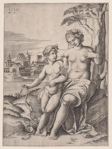 Venus and Eros, dated 1516. Creator: Agostino Veneziano.