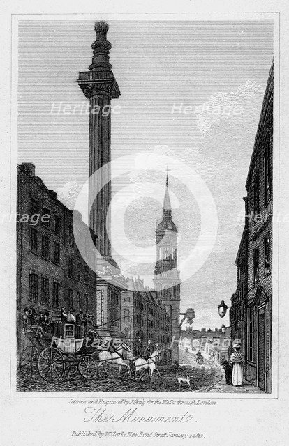 The Monument, City of London, 1817.Artist: J Greig