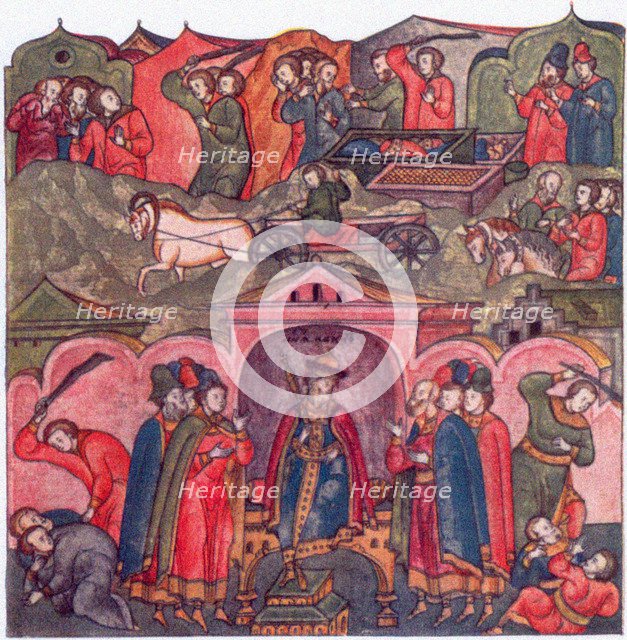 Violence of Moscow Prince Ivan Danilovich and His Neighbors (From: The Life of Saint Sergius of Radonezh), 16th century. Artist: Ancient Russian Art  