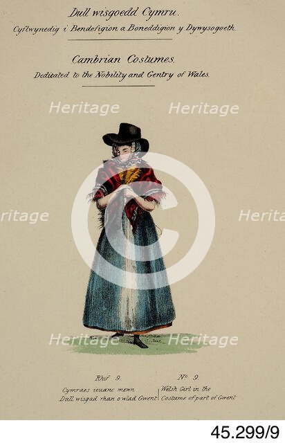 Cambrian Costumes series No. 9, 19th centiury. Creator: Lady Llanover.
