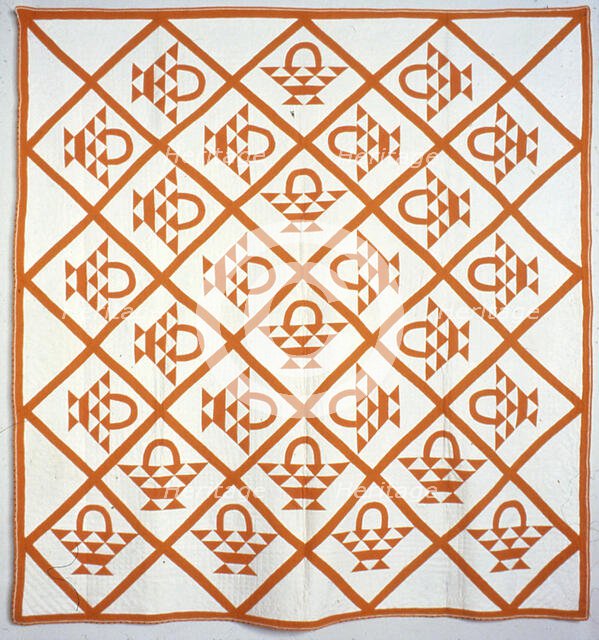 Bedcover (Cherry Baskets), United States, c. 1862. Creator: Unknown.