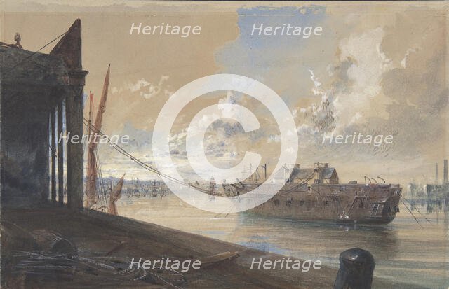 The Cable Passed From the Works into the Hulk (the Old Frigate Iris) Lying in the Thames..., 1865-66 Creator: Robert Charles Dudley.