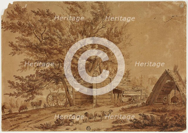 Rustic Scene with Sheep, Sheds, and Spreading Trees, n.d. Creator: Jan van der Meer.