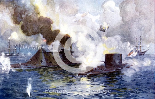 Engagement between Confederates and Unionists, American Civil War, (1852) c1890. Artist: Unknown