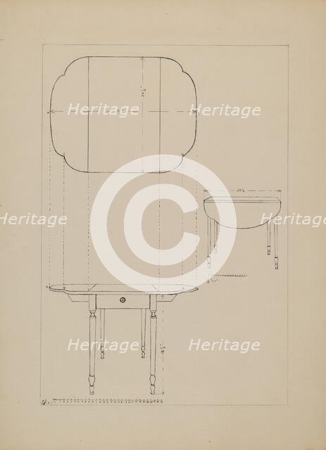 Oval Table Drop Leaf, 1935/1942. Creator: Edith Magnette.