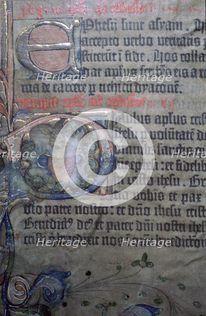 Detail from the fifteenth century Gutenburg Bible, of the opening of Ephesians. Artist: Johannes Gutenburg