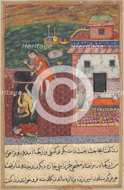 Page from Tales of a Parrot (Tuti-nama): Fourth night: The two cooks..., c. 1560. Creator: Unknown.