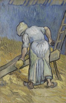 Peasant Woman Bruising Flax (after Millet) , 1889. Creator: Gogh, Vincent, van (1853-1890).