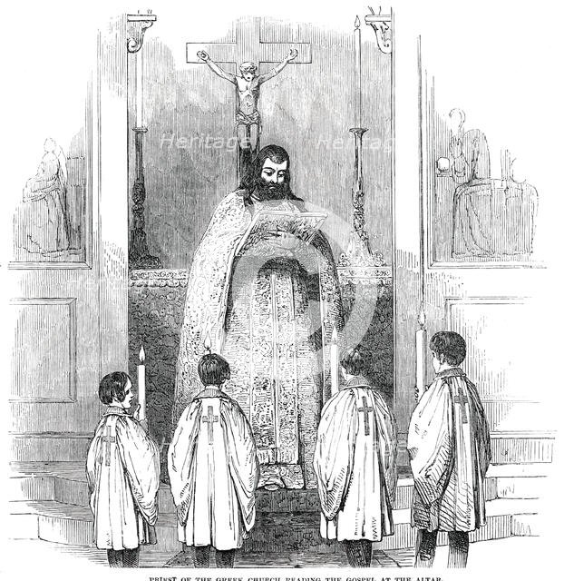 Priest of the Greek Church reading the Gospel at the Altar, 1850. Creator: Unknown.