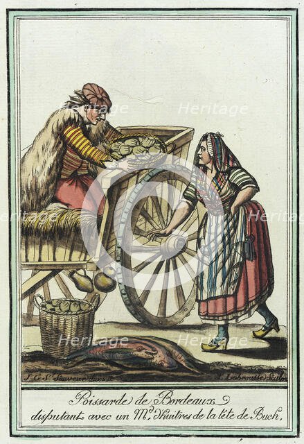 Costumes de Différent Pays, 'Poissarde de Bordeaux disputant avec un Md. l'huitres de la..., c1797. Creators: Jacques Grasset de Saint-Sauveur, LF Labrousse.