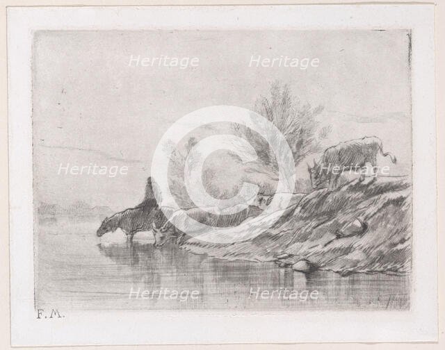 Landscape with cattle, 1848. Creator: Charles Emile Jacque.