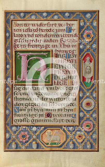 Decorated Text Page; Prayer Book of Cardinal Albrecht of Brandenburg, about 1525-1530. Creator: Simon Bening.