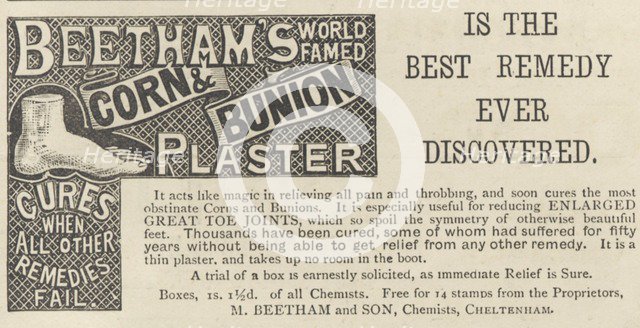 Beetham's Corn and Bunion plasters, 1893. Artist: Unknown