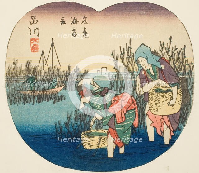 Gathering Seaweed at Omori in Shinagawa (Shinagawa, Omori, meisan nori tori), sectio..., c. 1848/52. Creator: Ando Hiroshige.