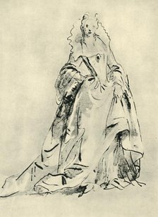 A lady wearing a gown with high collar and pointed bodice, early 18th century, (1943). Creator: Giovanni Battista Tiepolo.
