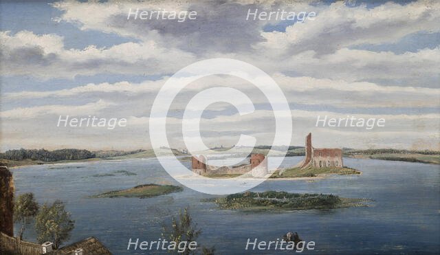 Ruins of the Castle on the Trakai Lake (Lake Galve), 1853. Creator: Wincenty Dmochowski.