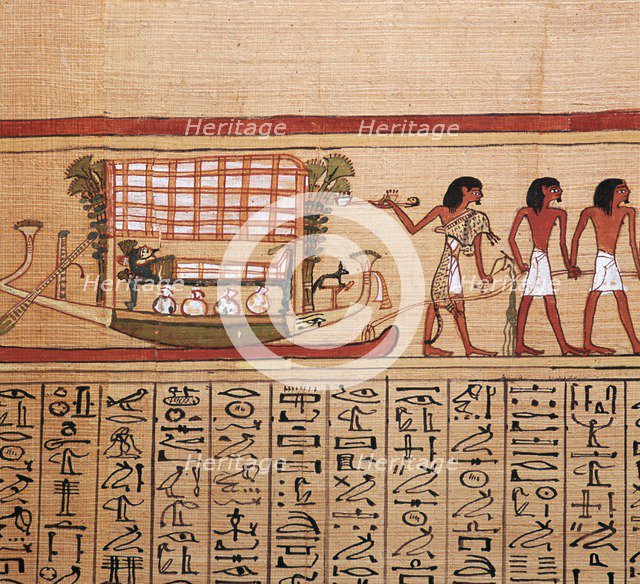 Egyptian papyrus depicting taking the mummy to the necropolis, 13th century BC. Artist: Unknown