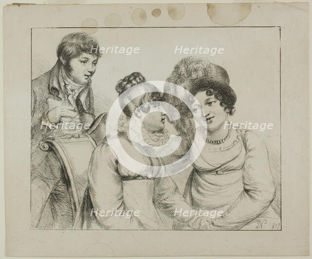 Man and Two Women Conversing, 1817. Creator: Vivant Denon.