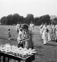 Tea interval at a cricket match, Lewes, East Sussex, 1959. Artist: John Gay